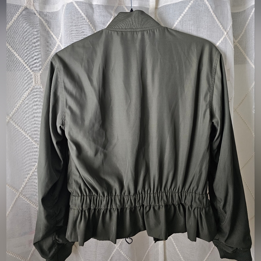 Kate Spade Twill Flounce Bomber Olive Green Jacket XS - Picture 12 of 15